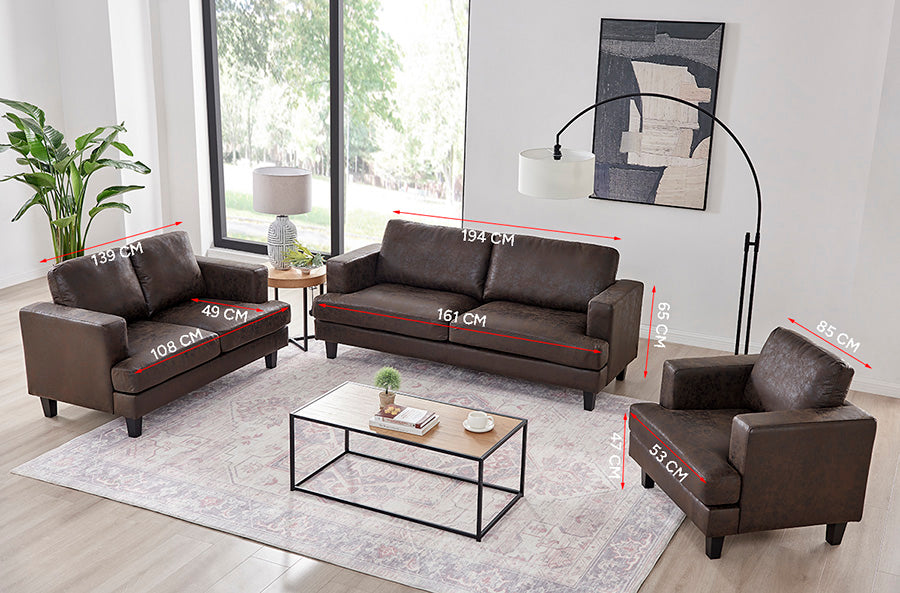 Luxuriöses 3-teiliges Sofa Set in Braun – Sofa, Loveseat und Sessel im modernen Design - Möbelmeister M&M