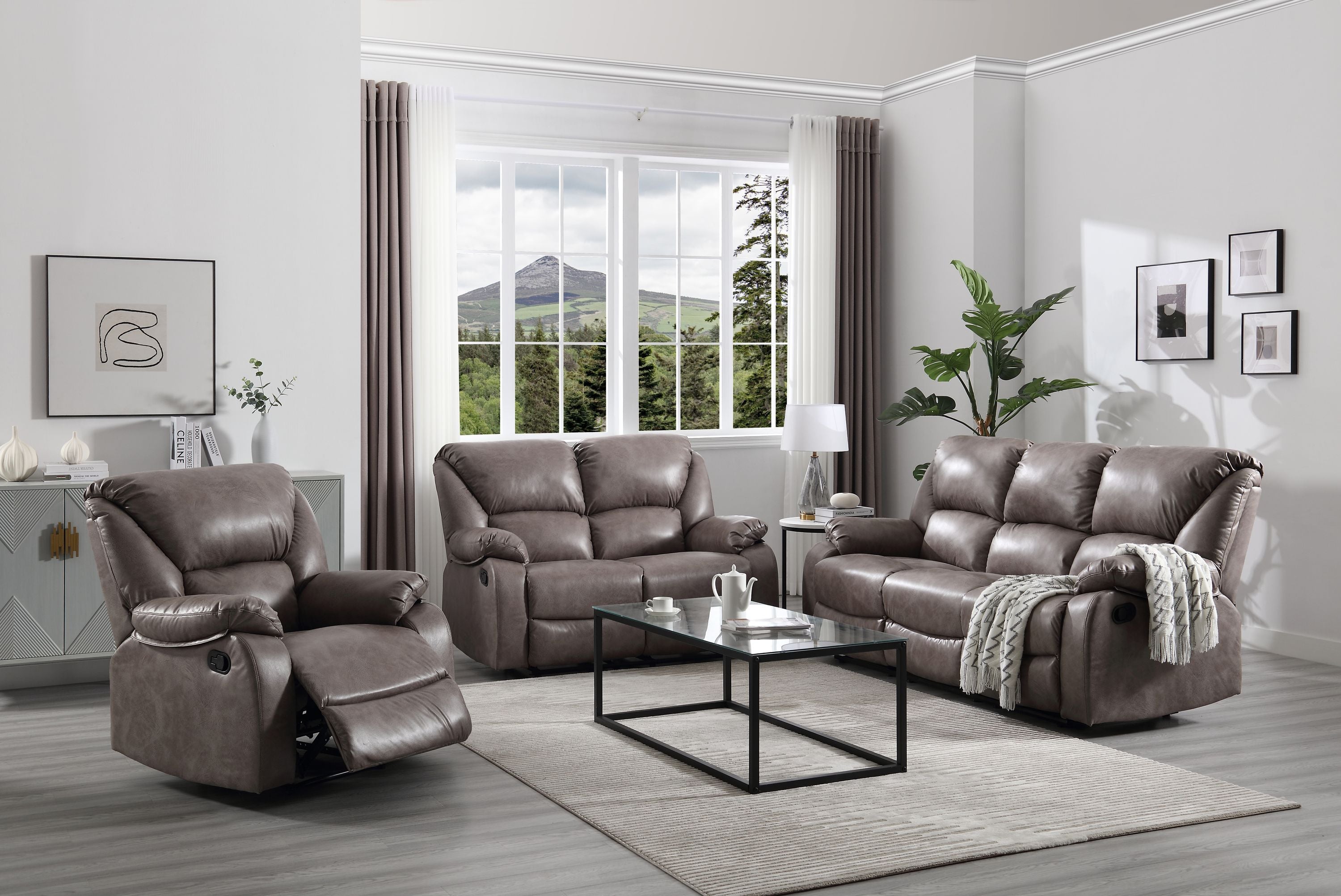 Exklusives 3-teiliges Ledersofa Set Hell-Grau - Möbelmeister M&M