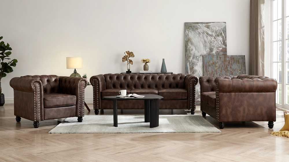 Chesterfield Sofa Set 3 teilig in Braun - Möbelmeister M&M