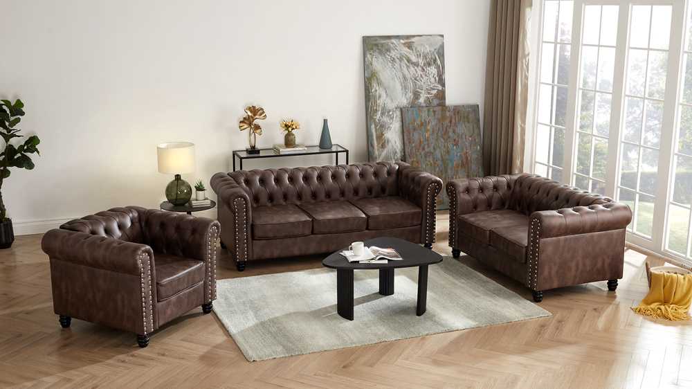 Chesterfield Sofa Set 3 teilig in Braun - Möbelmeister M&M