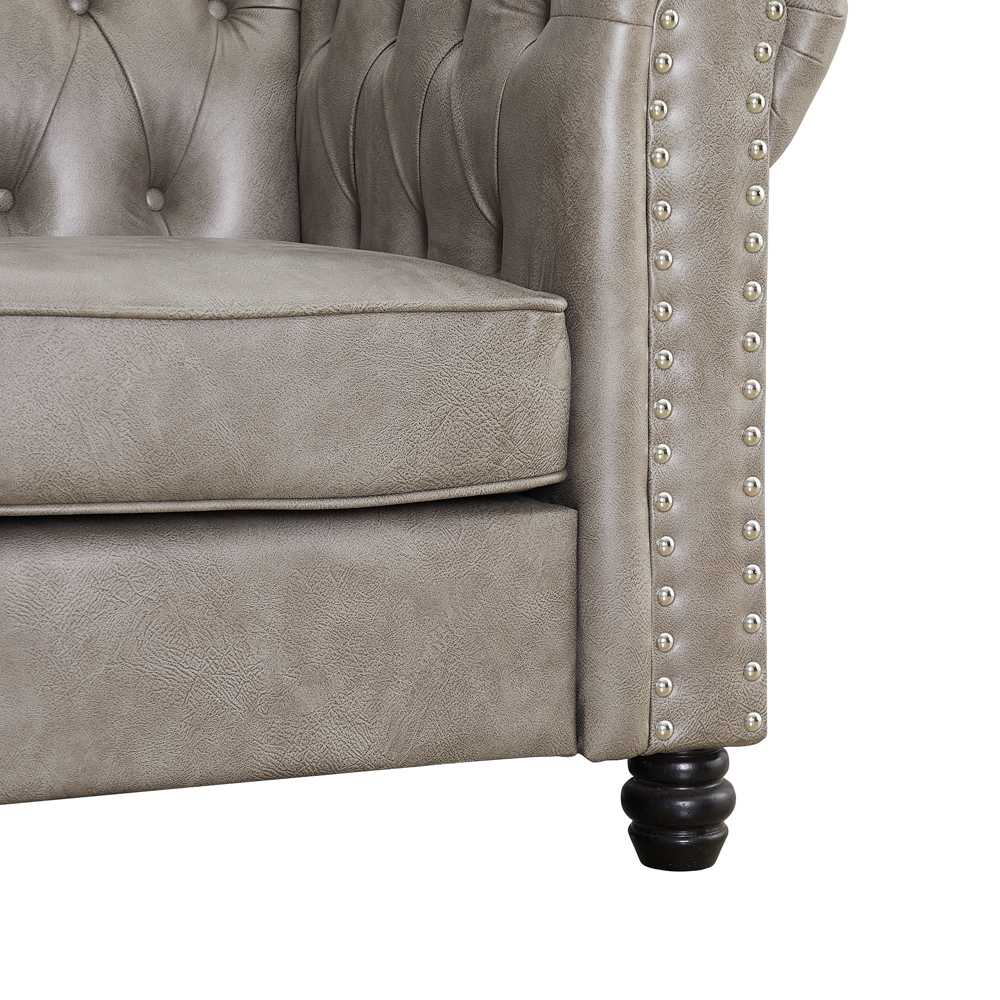 Sofa Set Leder Chesterfield 3 teilig in Hell-Grau - Möbelmeister M&M