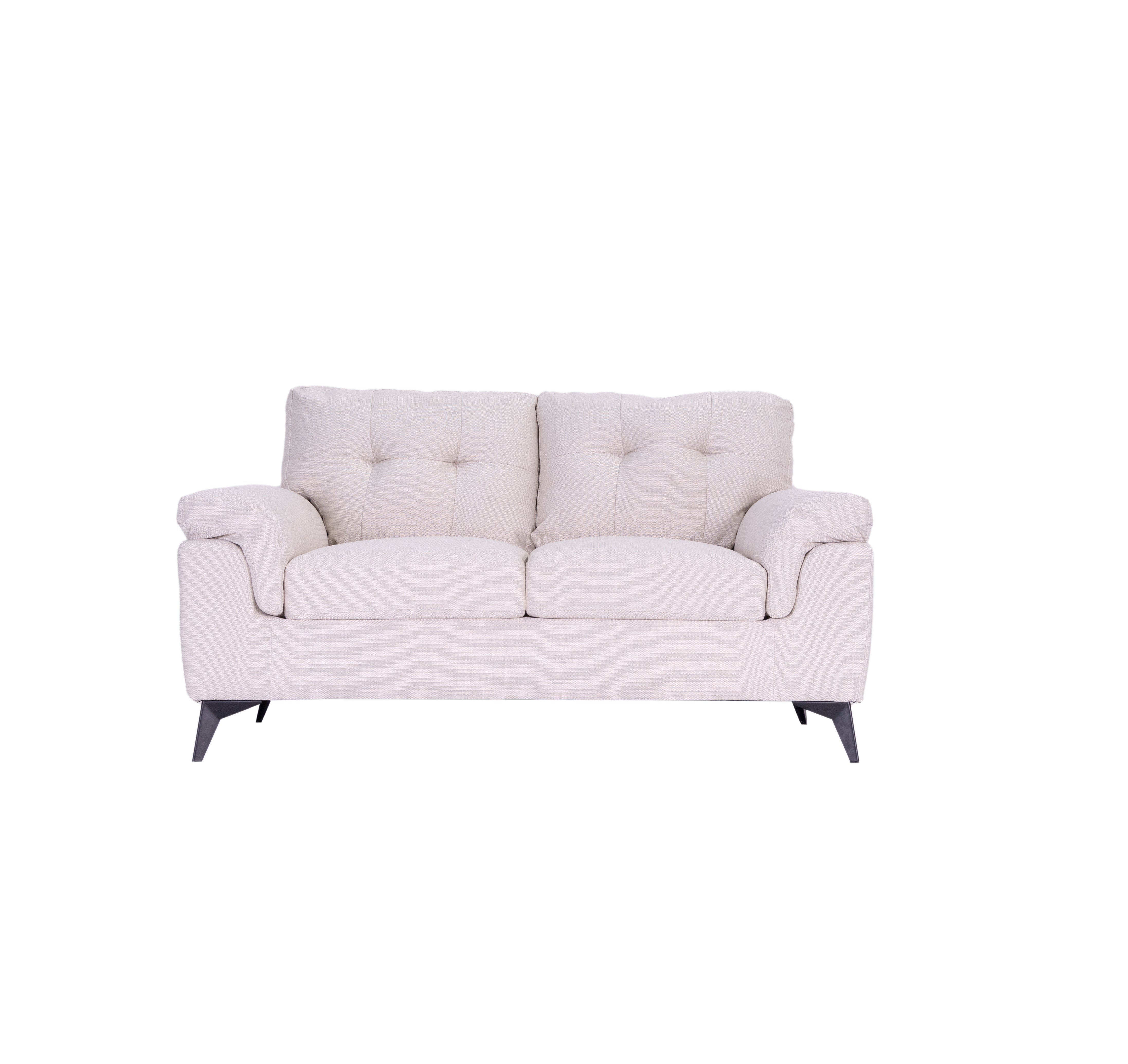 Modernes 3er-Sofa-Set in Grau und Weiß aus weichem Stoff mit Steppung und konischen Beinen, erhältlich als 3-Teiler und 6-Sitzer.”