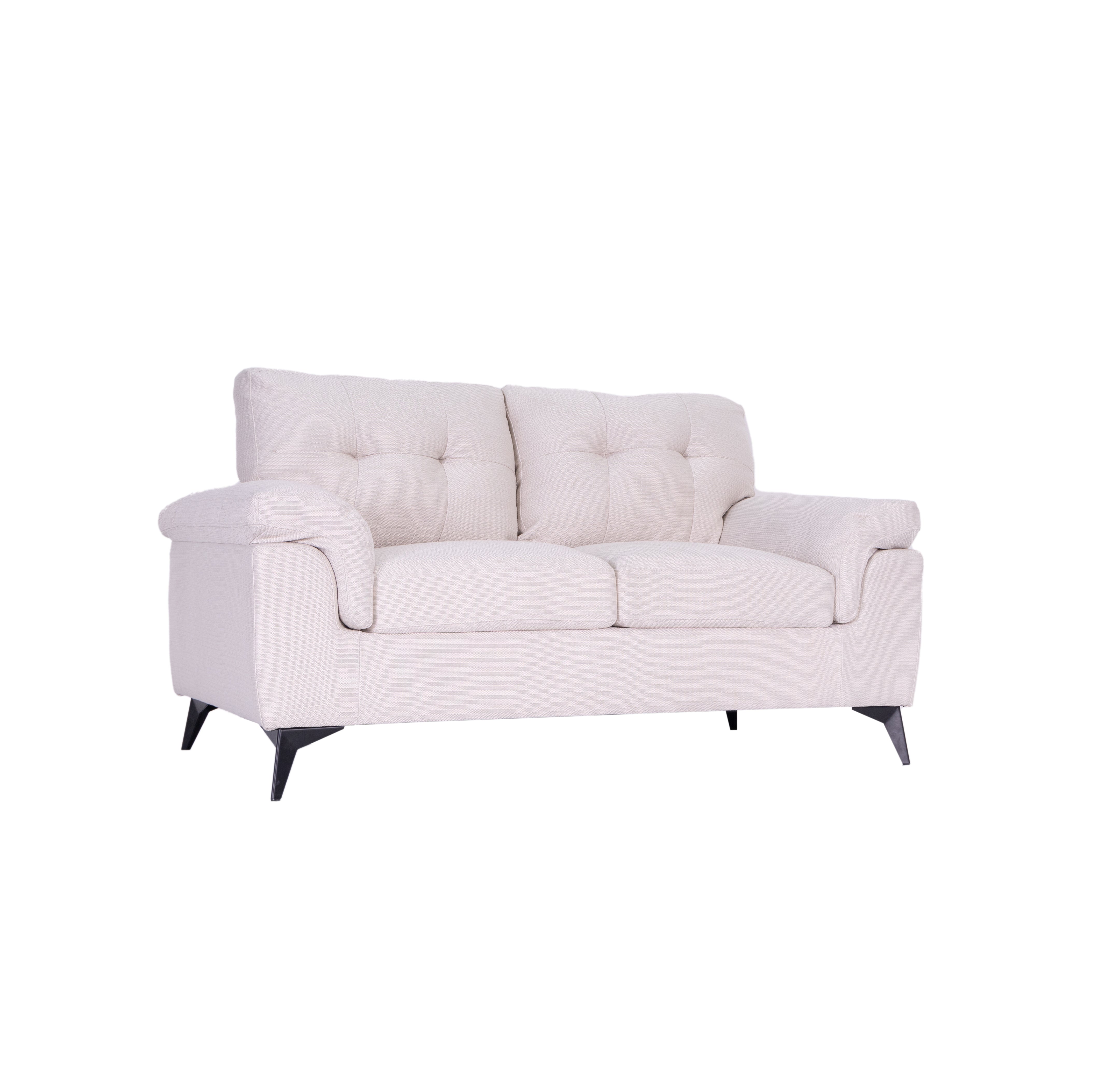 Modernes 3er-Sofa-Set in Grau und Weiß aus weichem Stoff mit Steppung und konischen Beinen, erhältlich als 3-Teiler und 6-Sitzer.”