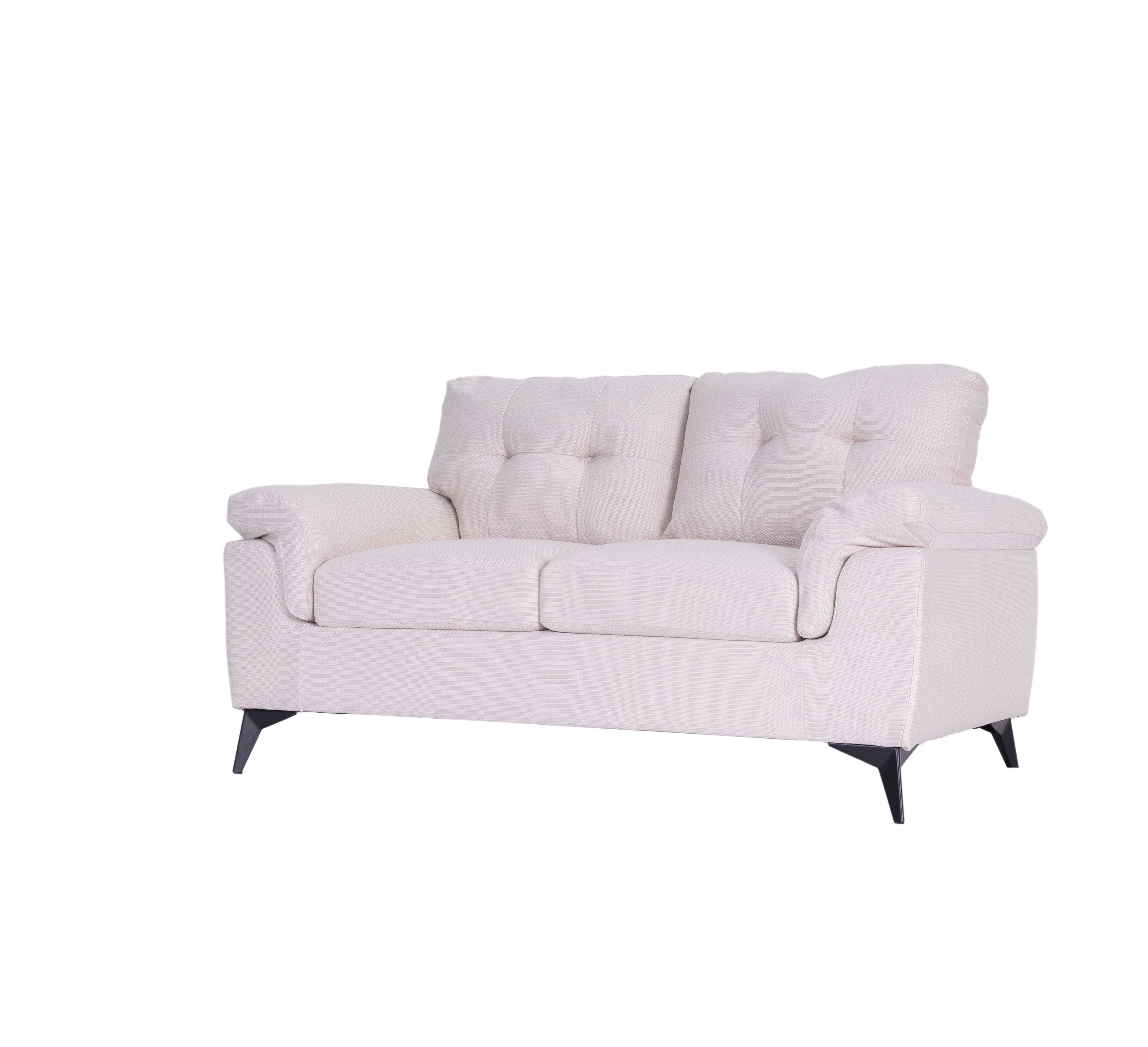 Modernes 3er-Sofa-Set in Grau und Weiß aus weichem Stoff mit Steppung und konischen Beinen, erhältlich als 3-Teiler und 6-Sitzer.”