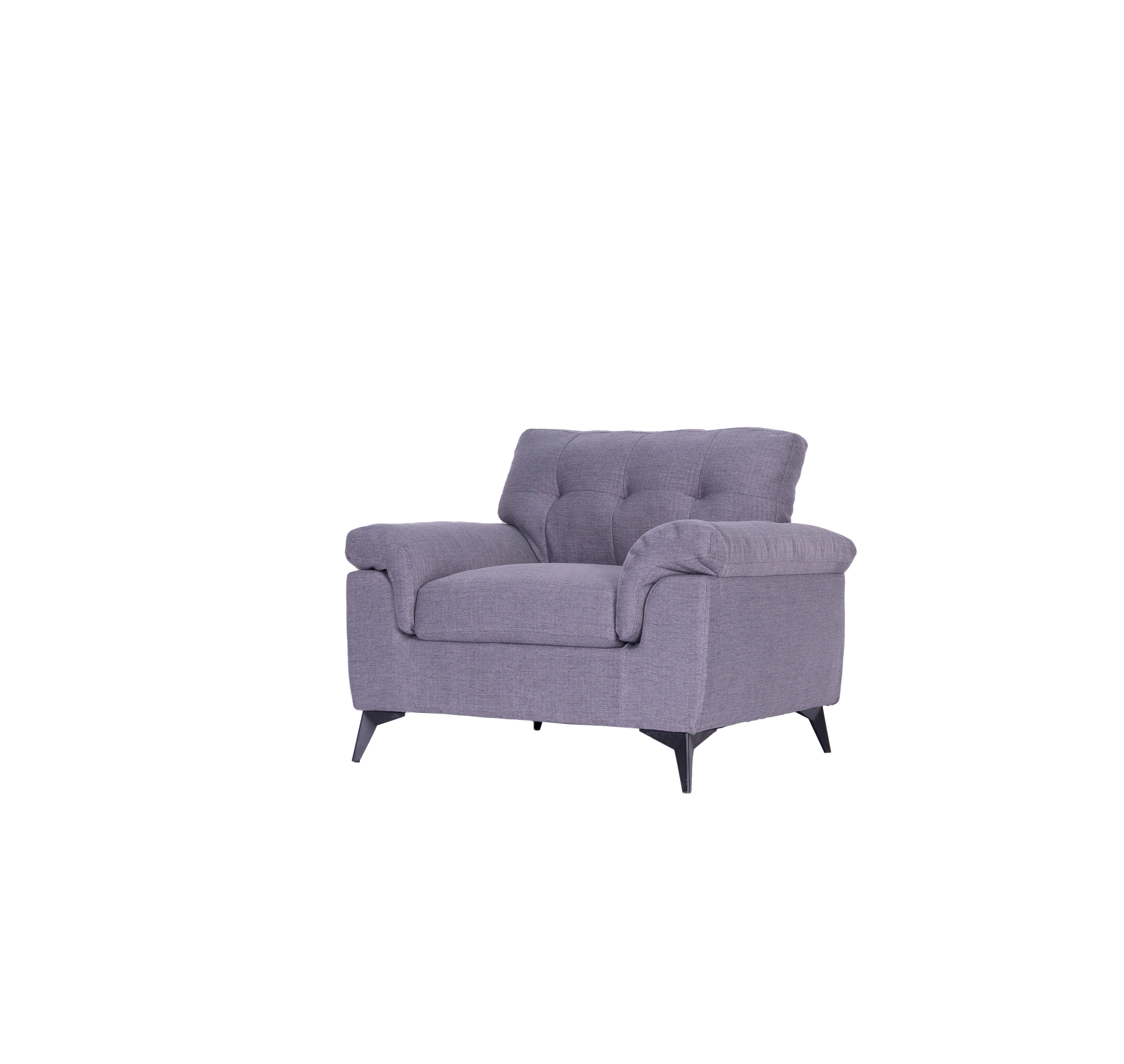 Modernes 3er-Sofa-Set in Grau und Weiß aus weichem Stoff mit Steppung und konischen Beinen, erhältlich als 3-Teiler und 6-Sitzer.”