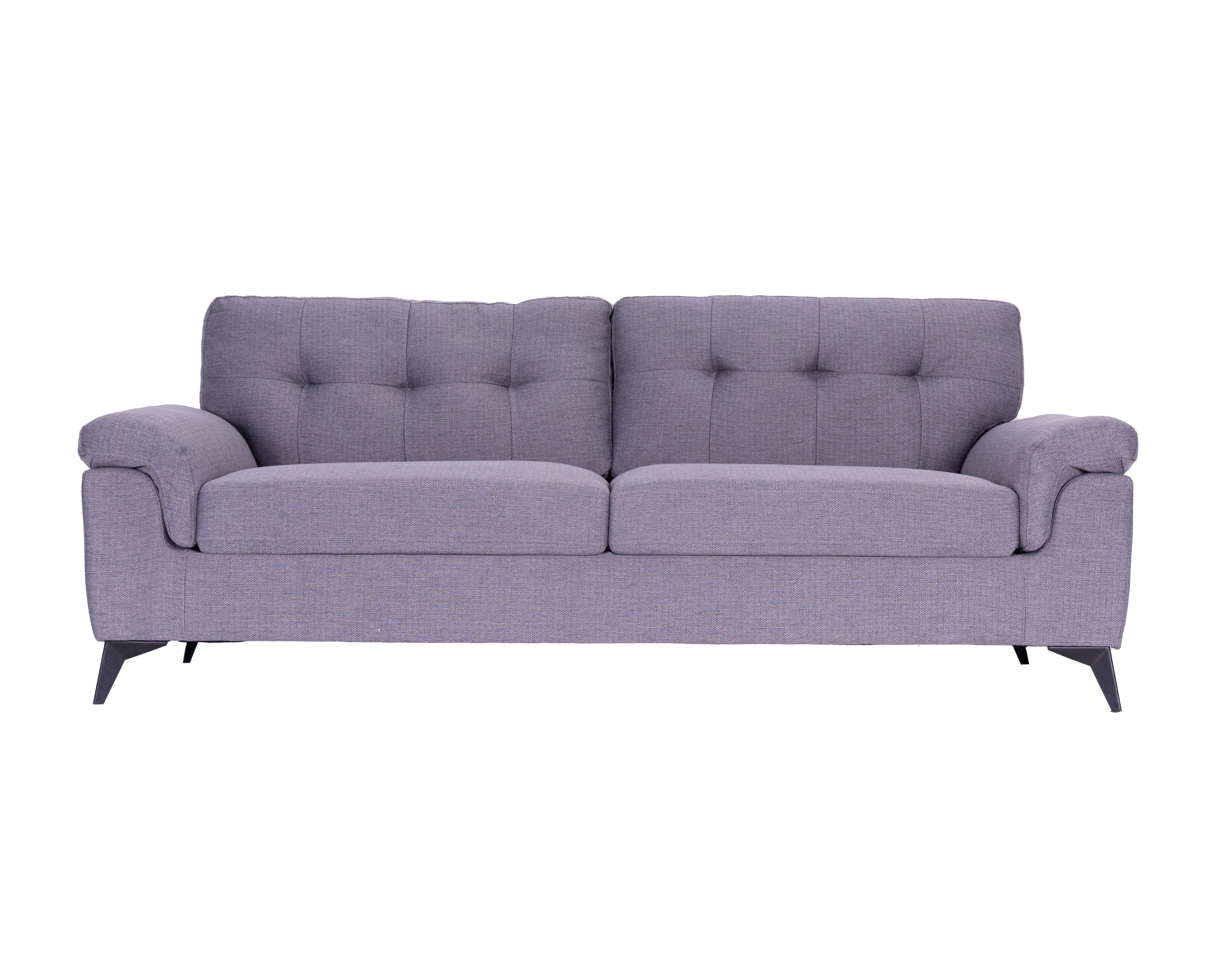 Modernes 3er-Sofa-Set in Grau und Weiß aus weichem Stoff mit Steppung und konischen Beinen, erhältlich als 3-Teiler und 6-Sitzer.”