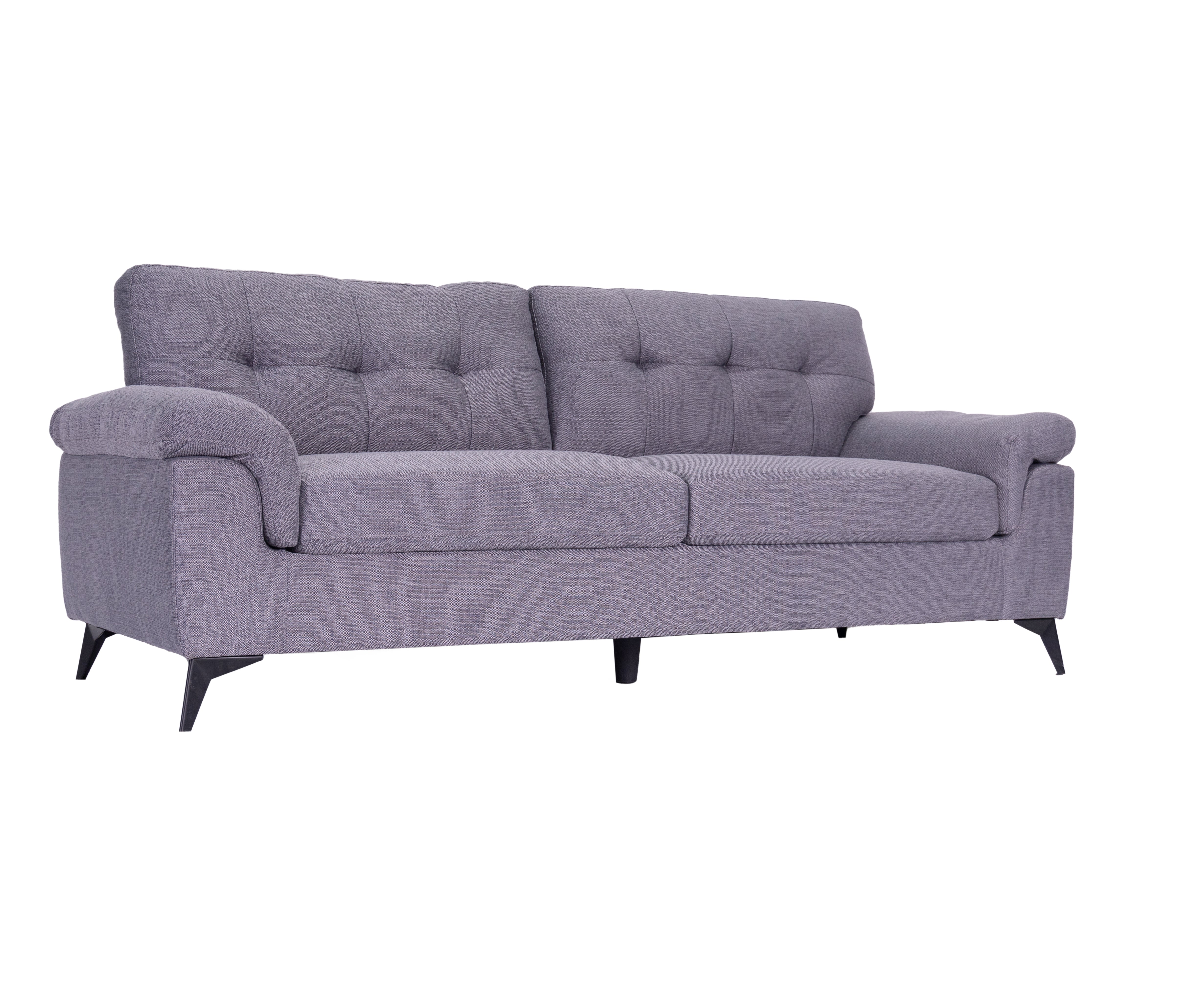 Modernes 3er-Sofa-Set in Grau und Weiß aus weichem Stoff mit Steppung und konischen Beinen, erhältlich als 3-Teiler und 6-Sitzer.”