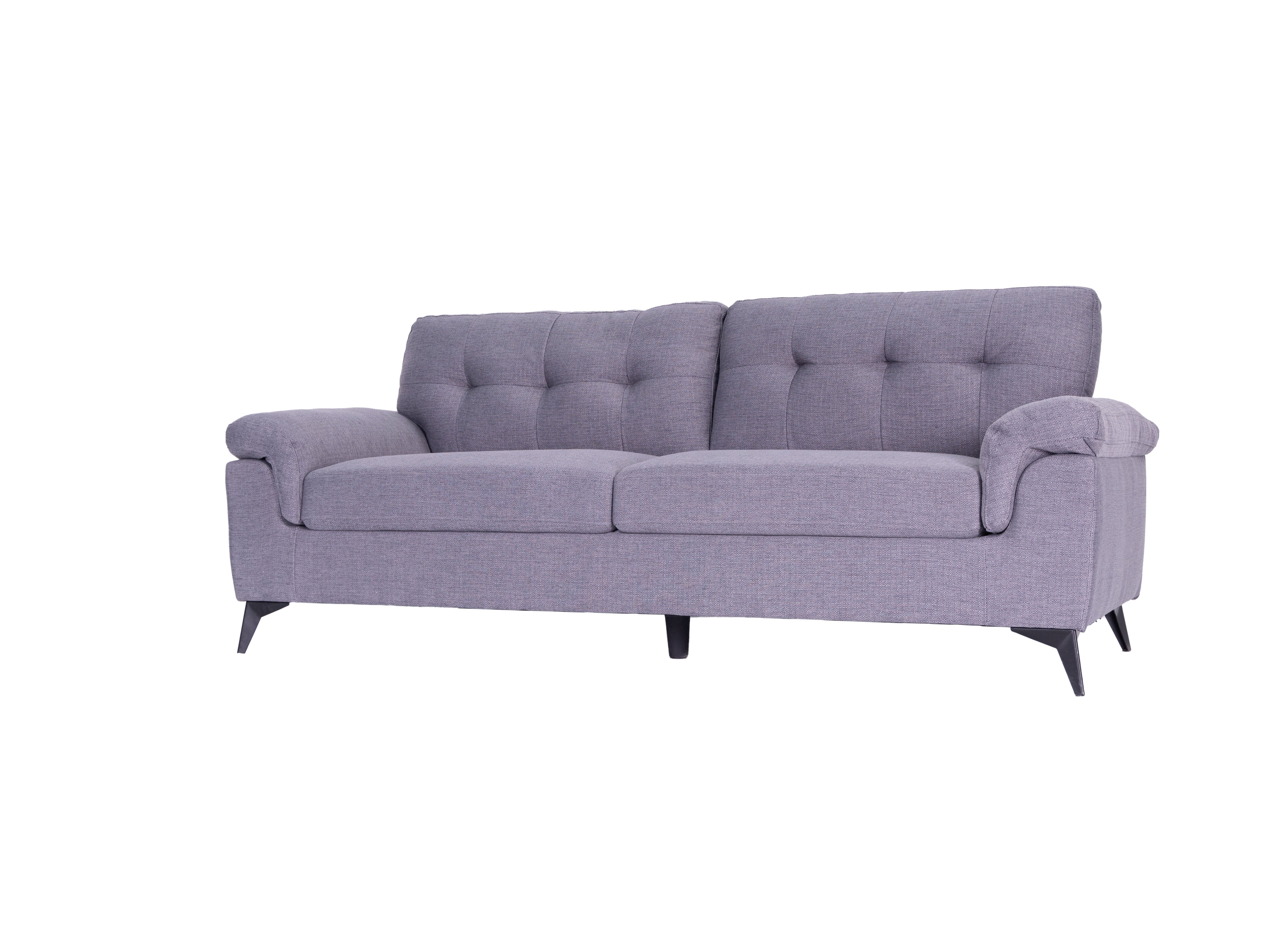 Modernes 3er-Sofa-Set in Grau und Weiß aus weichem Stoff mit Steppung und konischen Beinen, erhältlich als 3-Teiler und 6-Sitzer.”