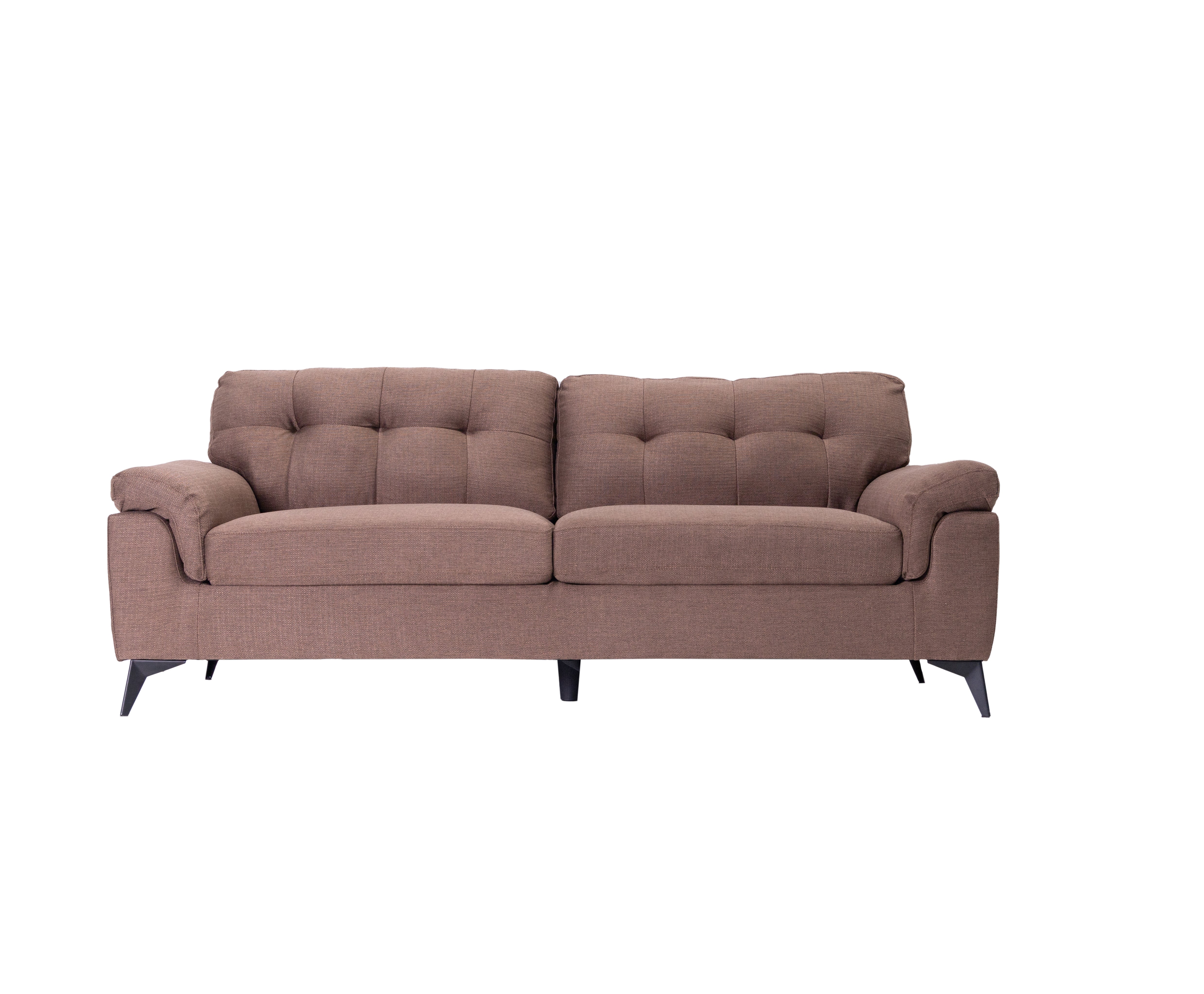 Modernes 3er-Sofa-Set in Grau und Weiß aus weichem Stoff mit Steppung und konischen Beinen, erhältlich als 3-Teiler und 6-Sitzer.”