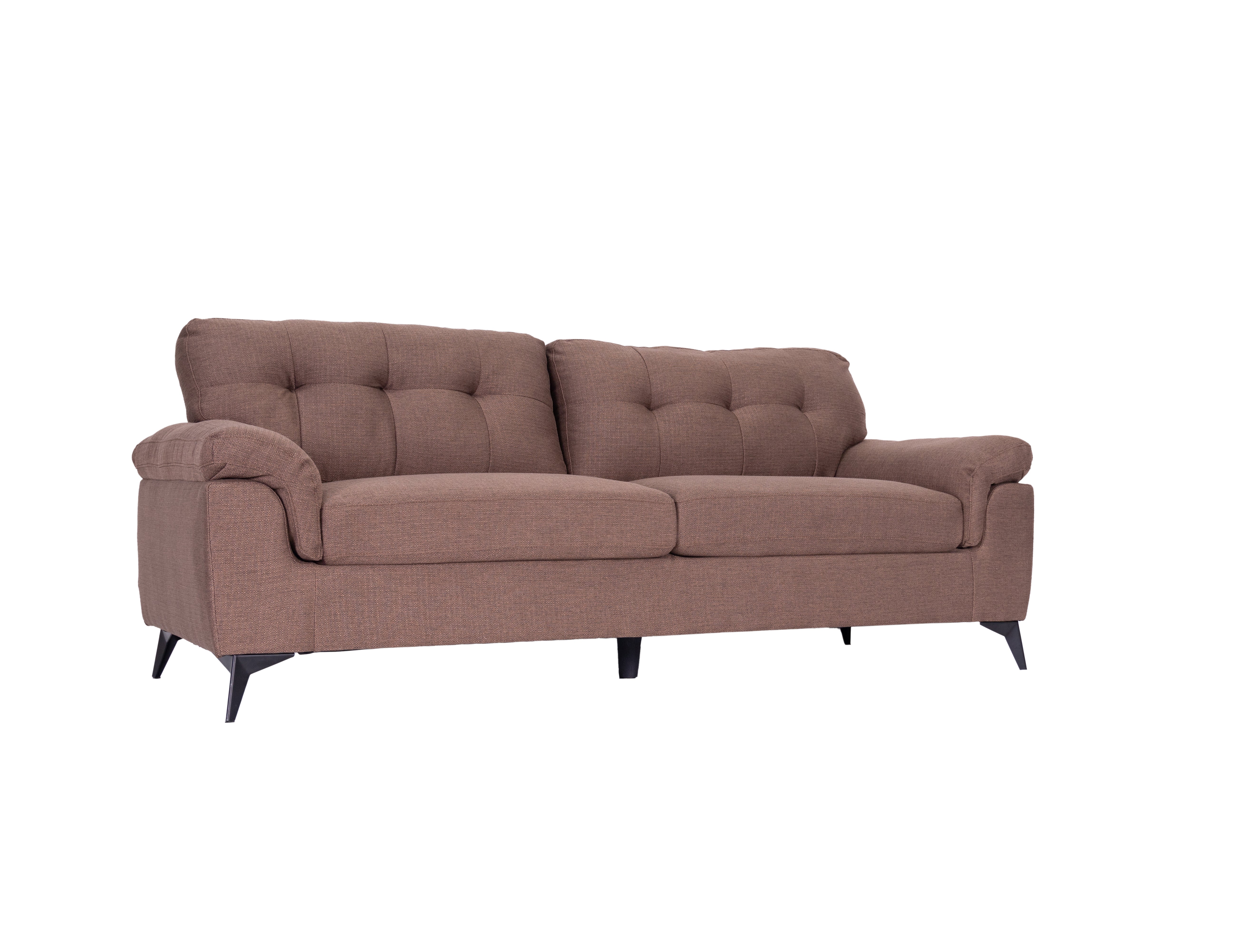 Modernes 3er-Sofa-Set in Grau und Weiß aus weichem Stoff mit Steppung und konischen Beinen, erhältlich als 3-Teiler und 6-Sitzer.”