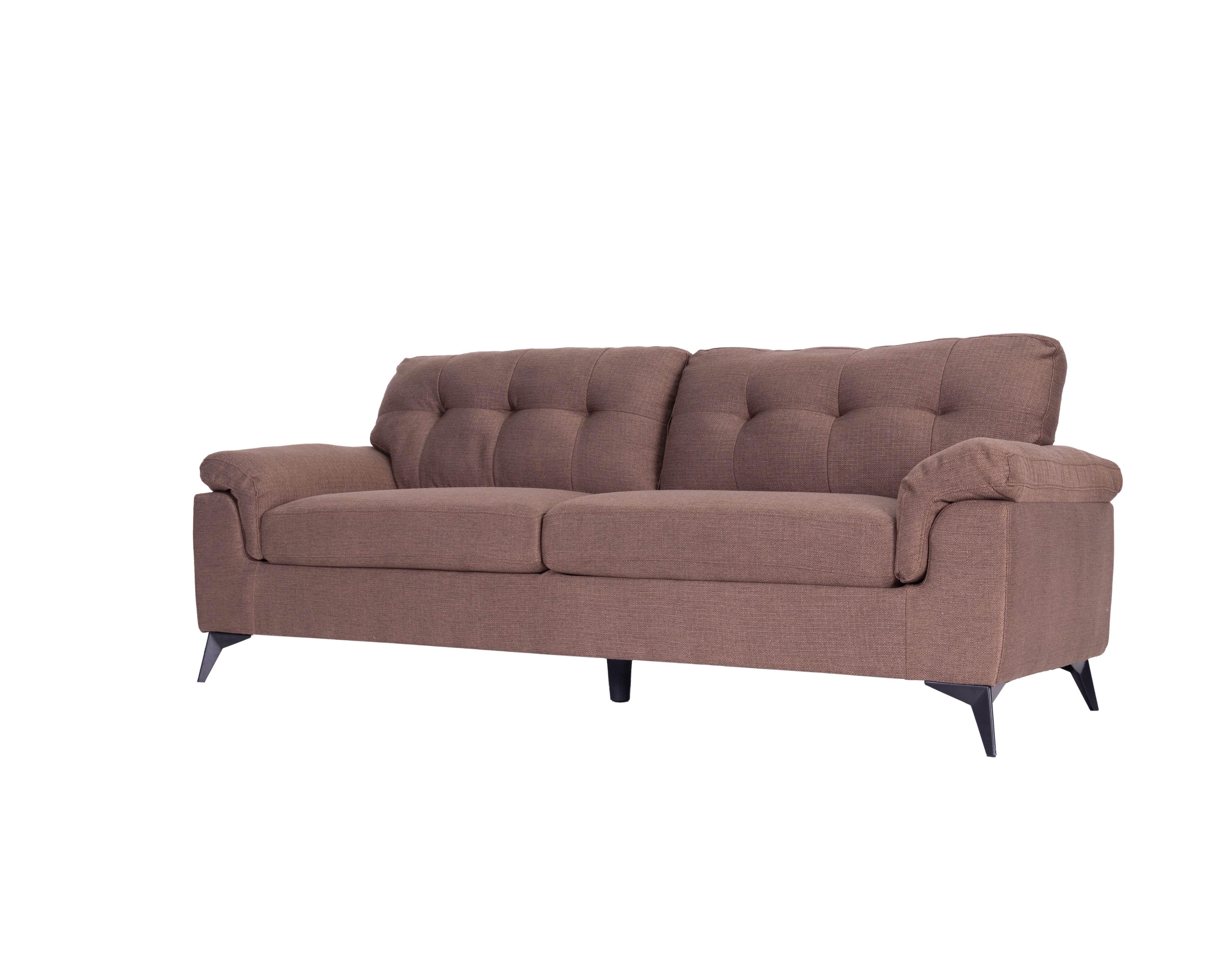 Modernes 3er-Sofa-Set in Grau und Weiß aus weichem Stoff mit Steppung und konischen Beinen, erhältlich als 3-Teiler und 6-Sitzer.”