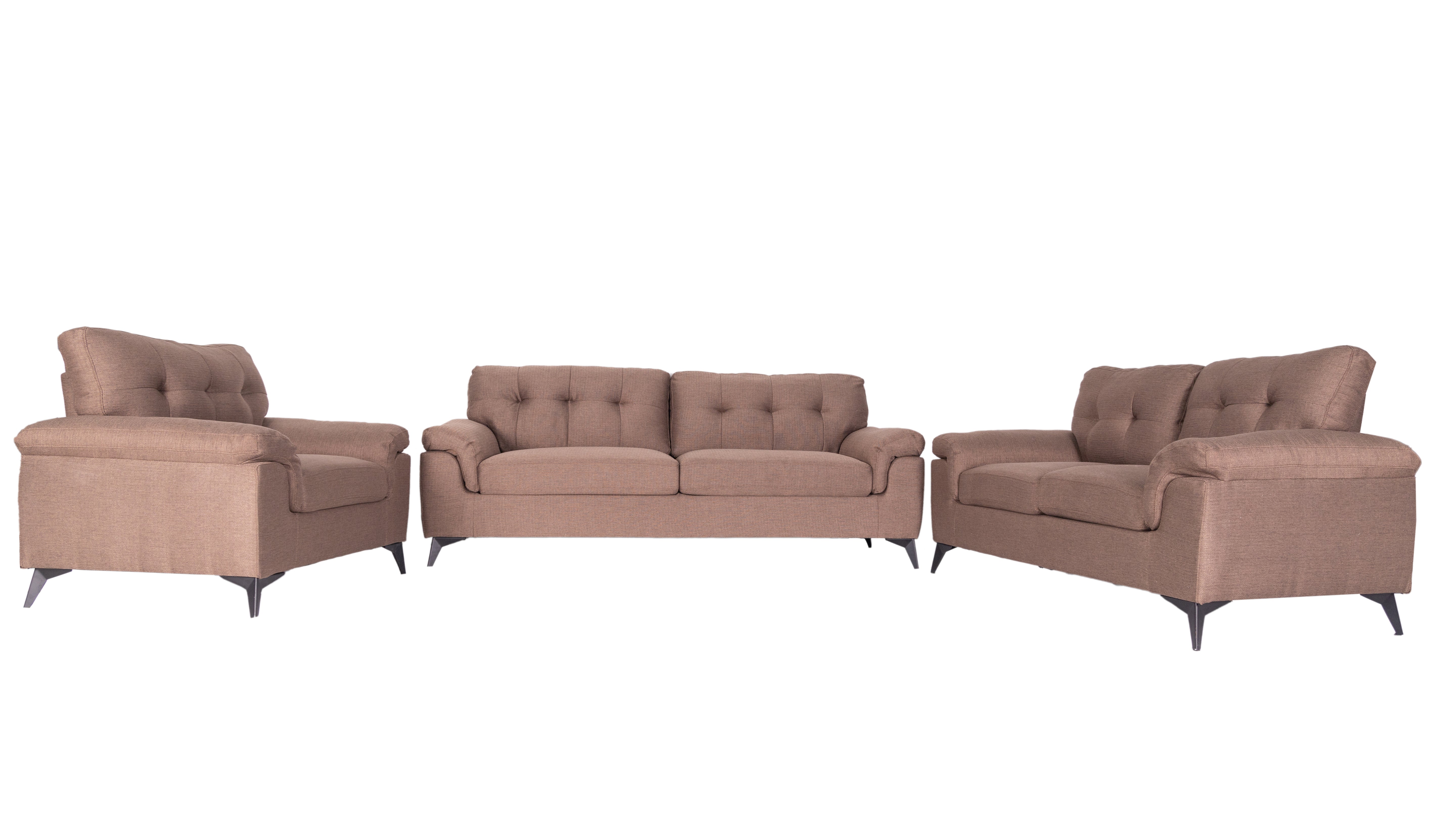 Modernes 3er-Sofa-Set in Grau und Weiß aus weichem Stoff mit Steppung und konischen Beinen, erhältlich als 3-Teiler und 6-Sitzer.”