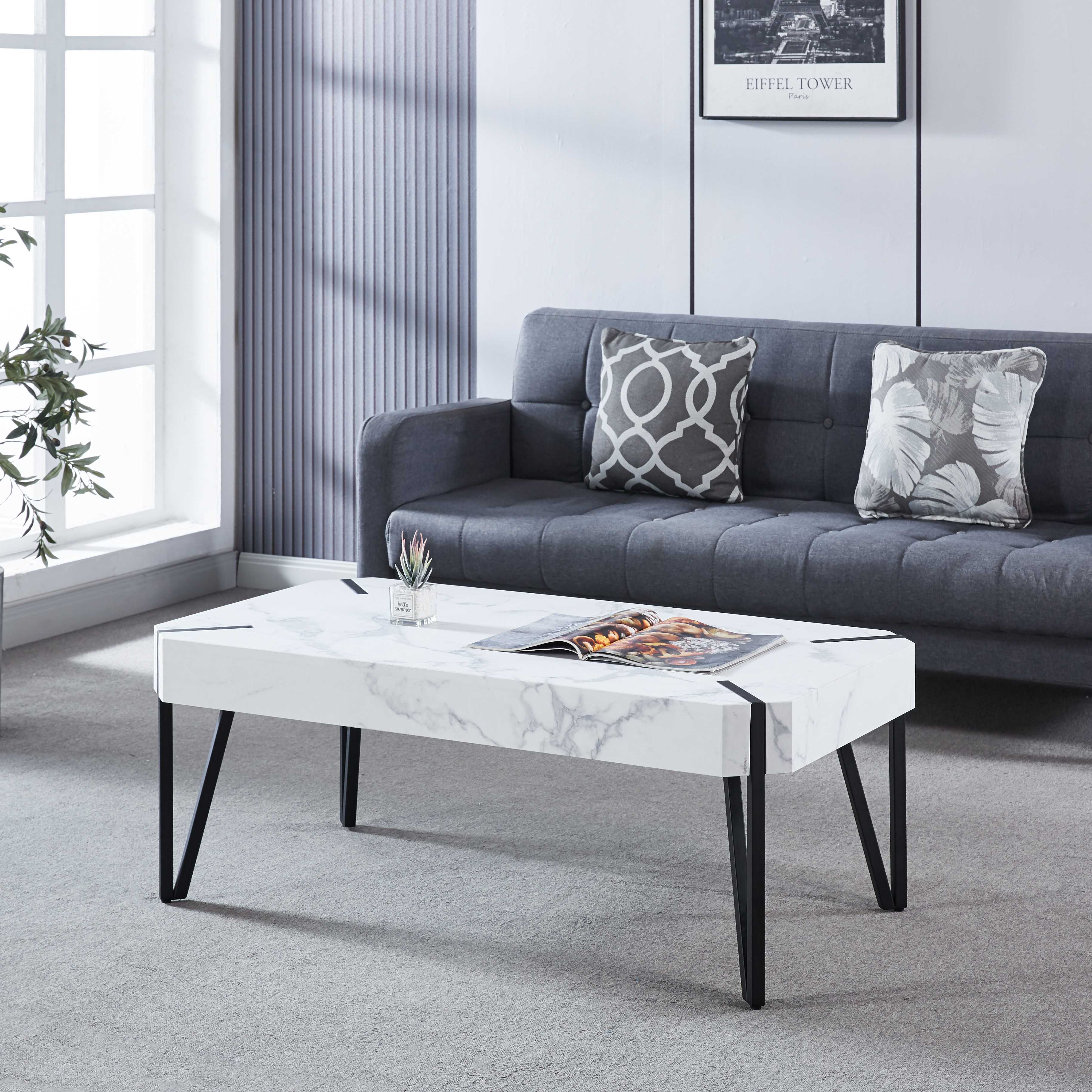 Moderner Couchtisch aus Marmor, Metall und Holzakzenten – 110x60x42cm - Möbelmeister M&M