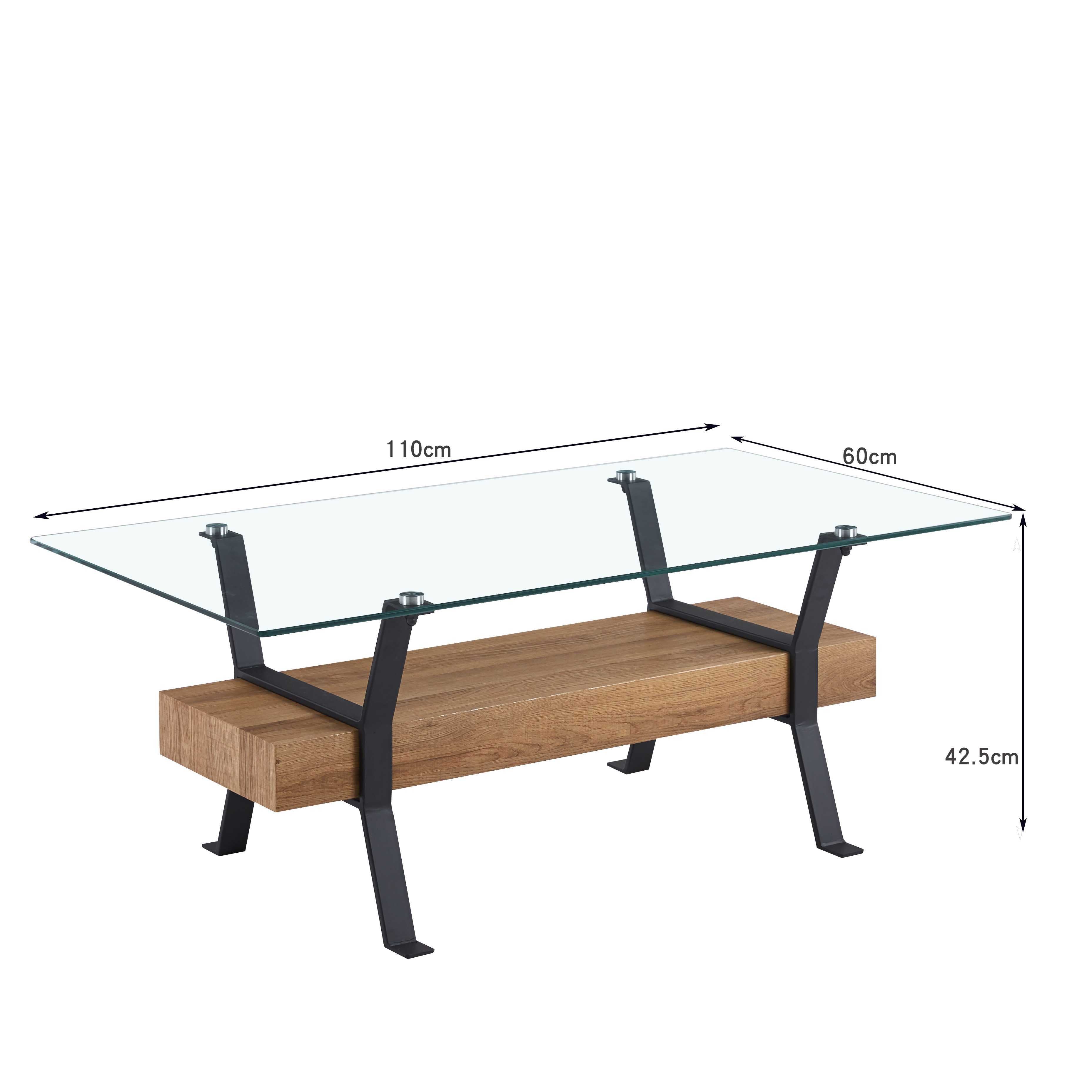 Moderner Couchtisch Glas – 110x60x43cm, Eleganter Mix aus Glas, Metall und Holz - Möbelmeister M&M