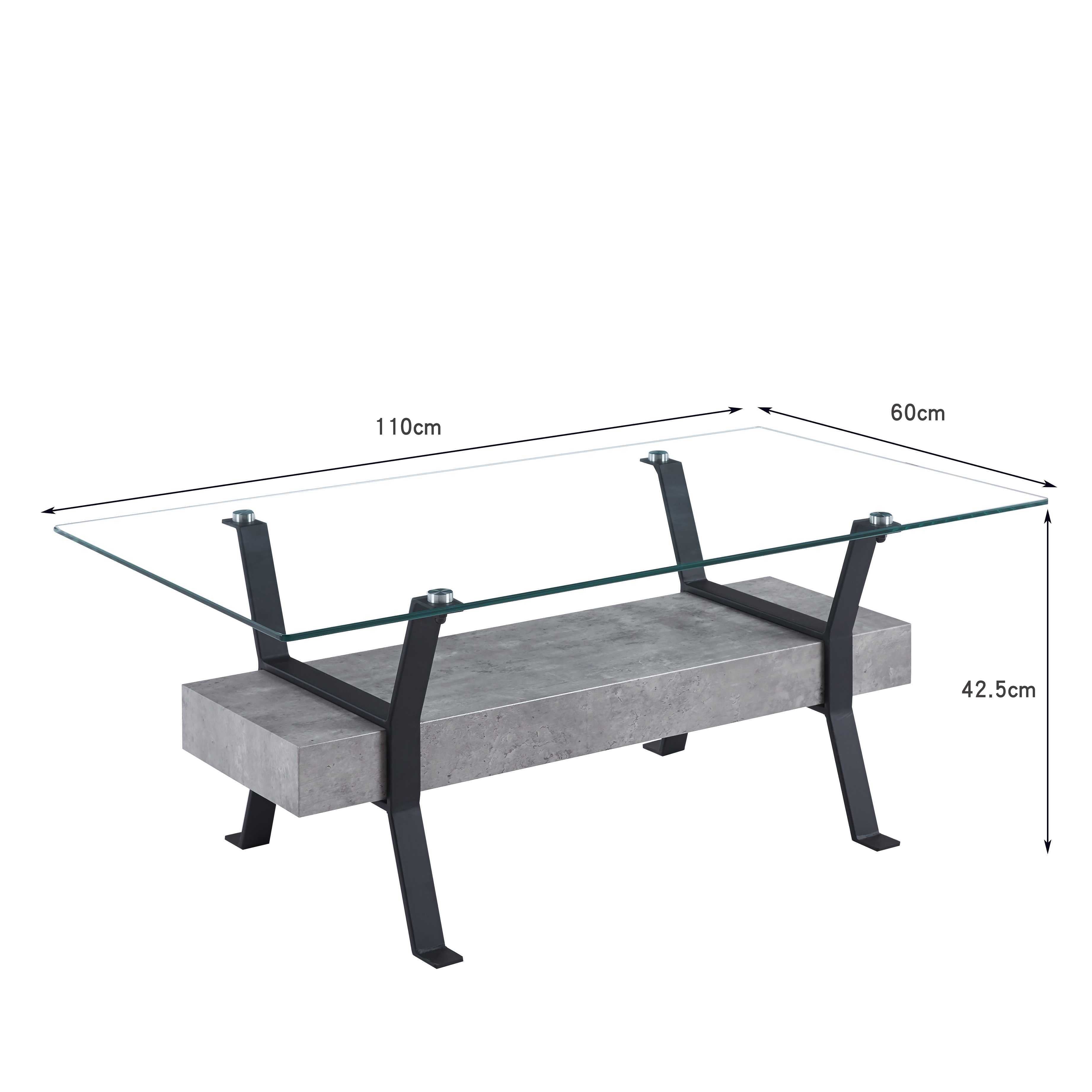 Moderner Couchtisch Glas – 110x60x43cm, Eleganter Mix aus Glas, Metall und Holz - Möbelmeister M&M