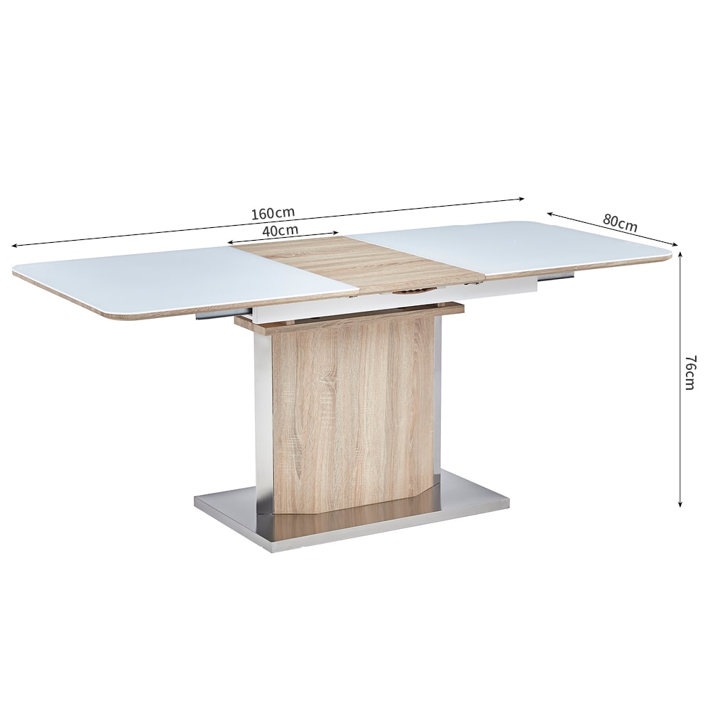 Moderner, ausziehbarer Esstisch aus MDF, wirkt wie Holz – Länge 140-180 cm & 120-160 cm, Edelstahlgestell.