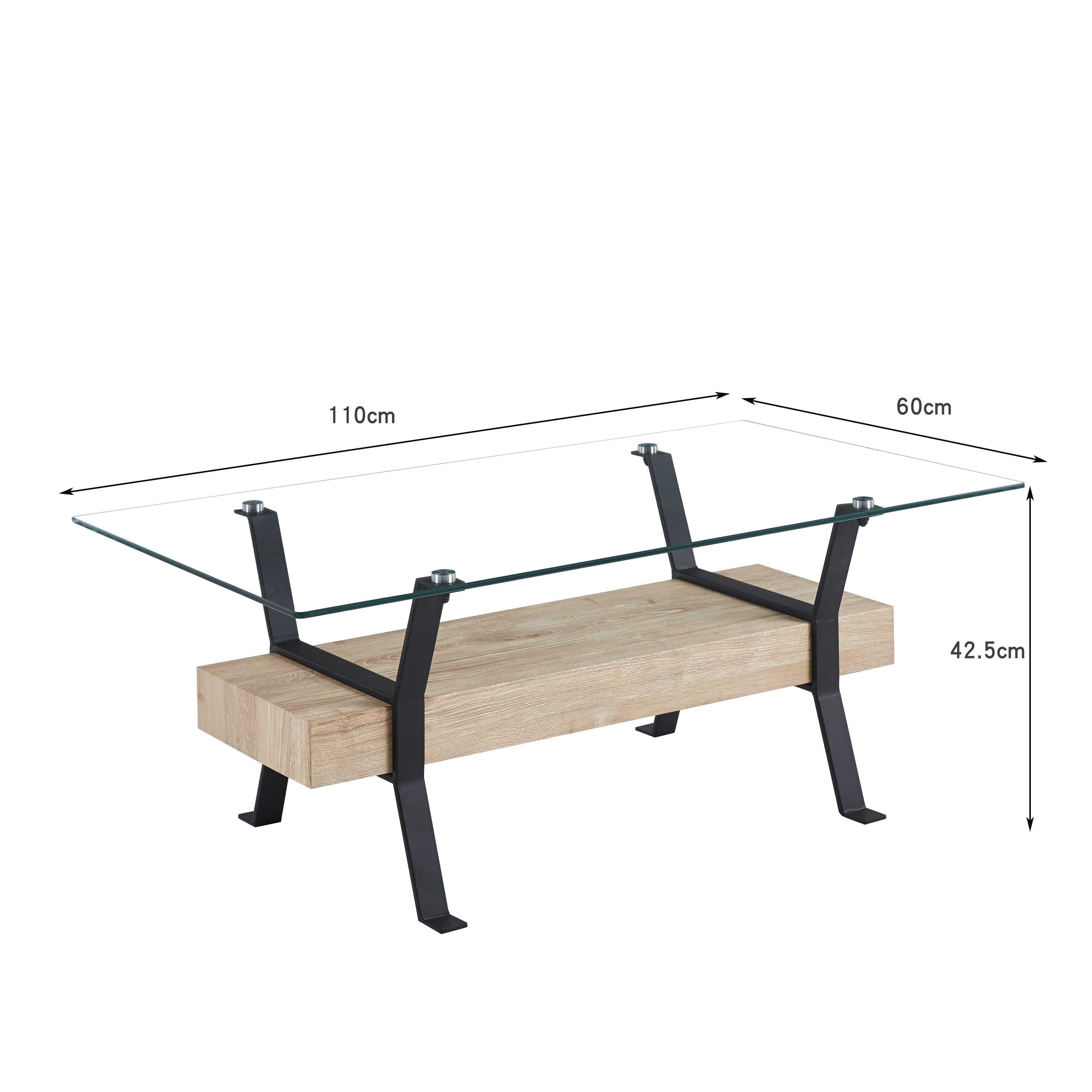 Moderner Couchtisch Glas – 110x60x43cm, Eleganter Mix aus Glas, Metall und Holz - Möbelmeister M&M