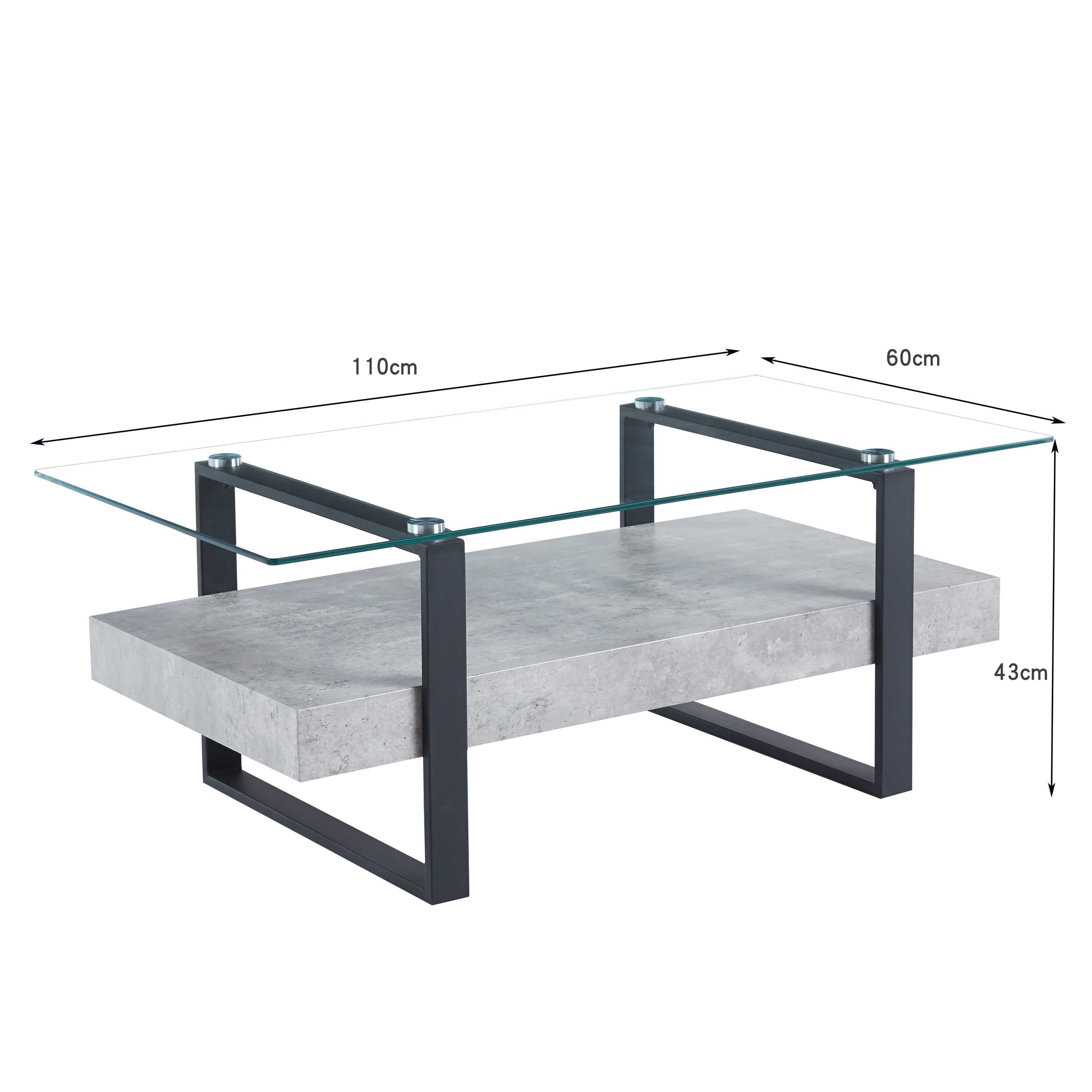 Moderner Couchtisch aus Glas mit Stauraum – 110x60x43cm - Möbelmeister M&M