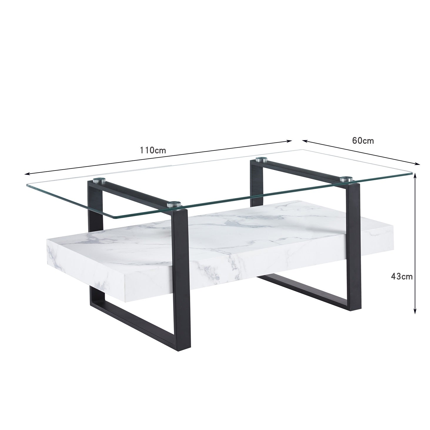 Moderner Couchtisch aus Glas mit Stauraum – 110x60x43cm - Möbelmeister M&M