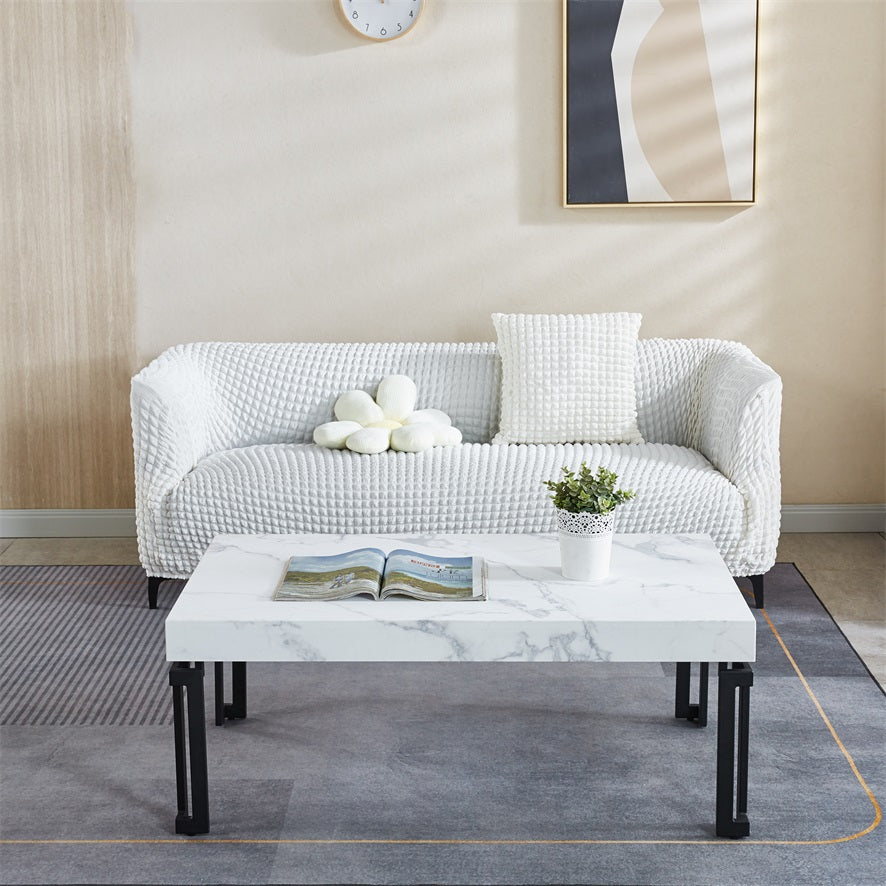 Eleganter Couchtisch aus  Metall, und  MDF  verfügbar in Weiß, Beige, Braun und Grau – Maße: 110 x 60 x 42 cm.