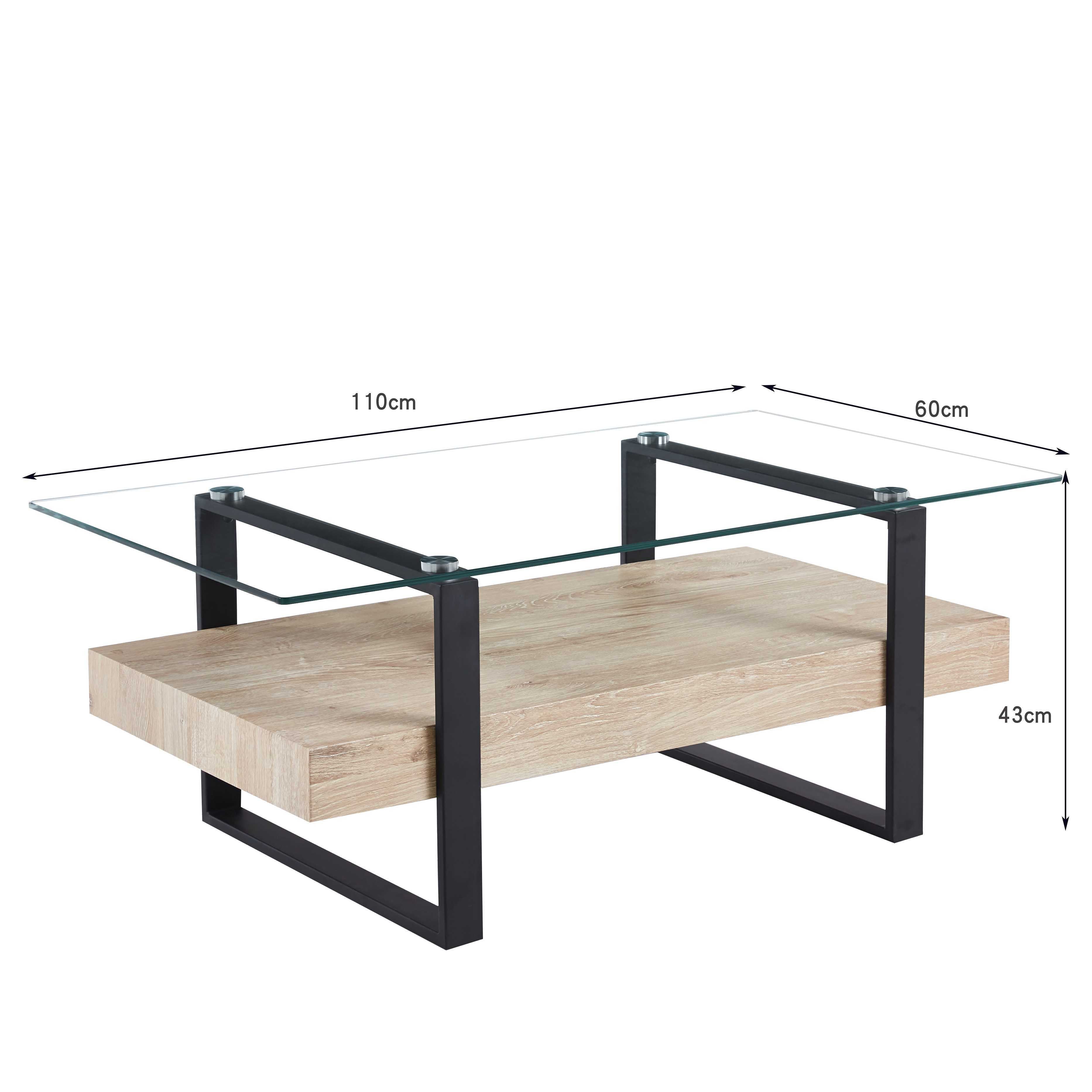 Moderner Couchtisch aus Glas mit Stauraum – 110x60x43cm - Möbelmeister M&M