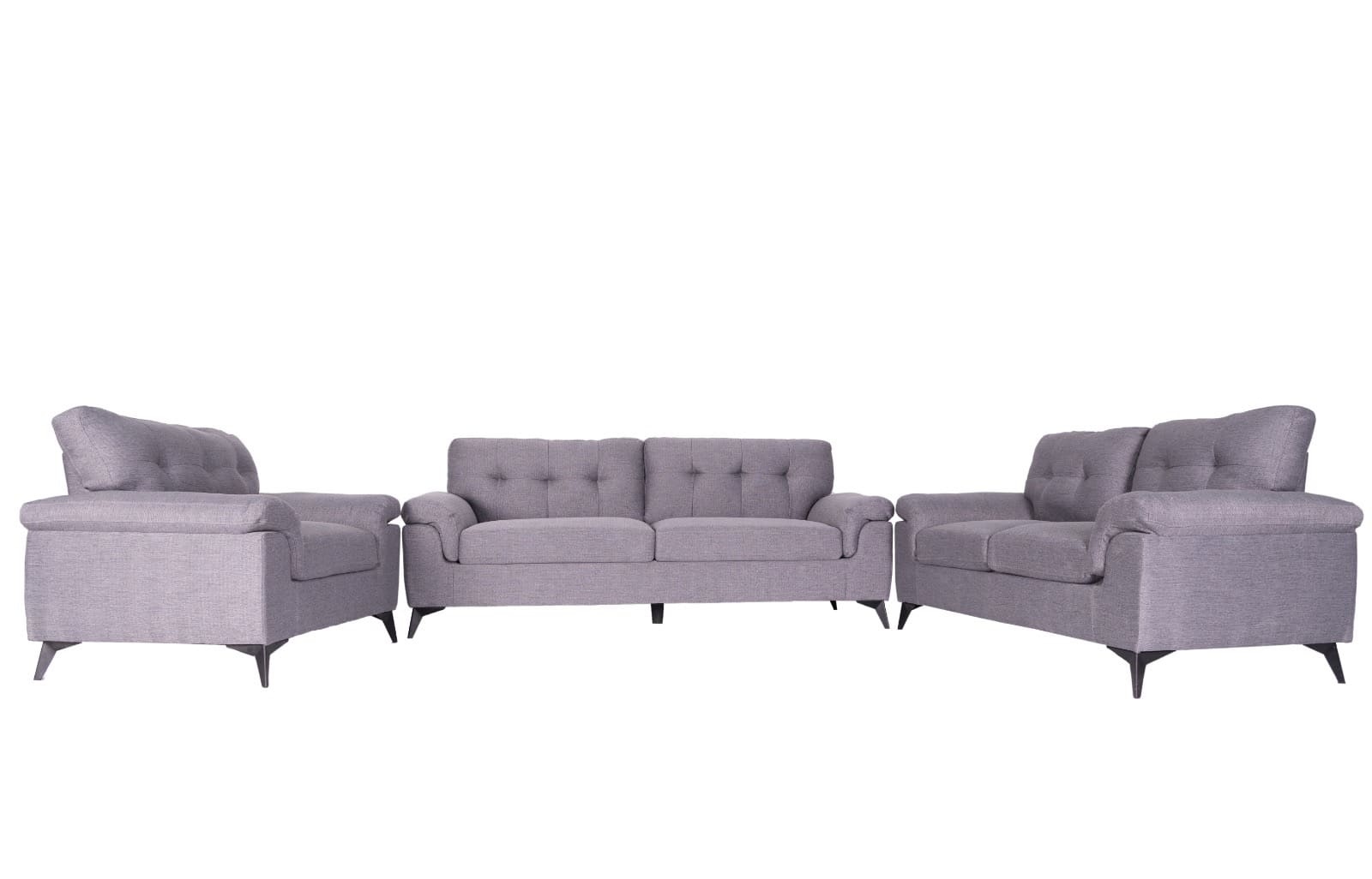 Modernes 3er-Sofa-Set in Grau aus Weichem Stoff | Steppung und Konische Beine - Möbelmeister M&M