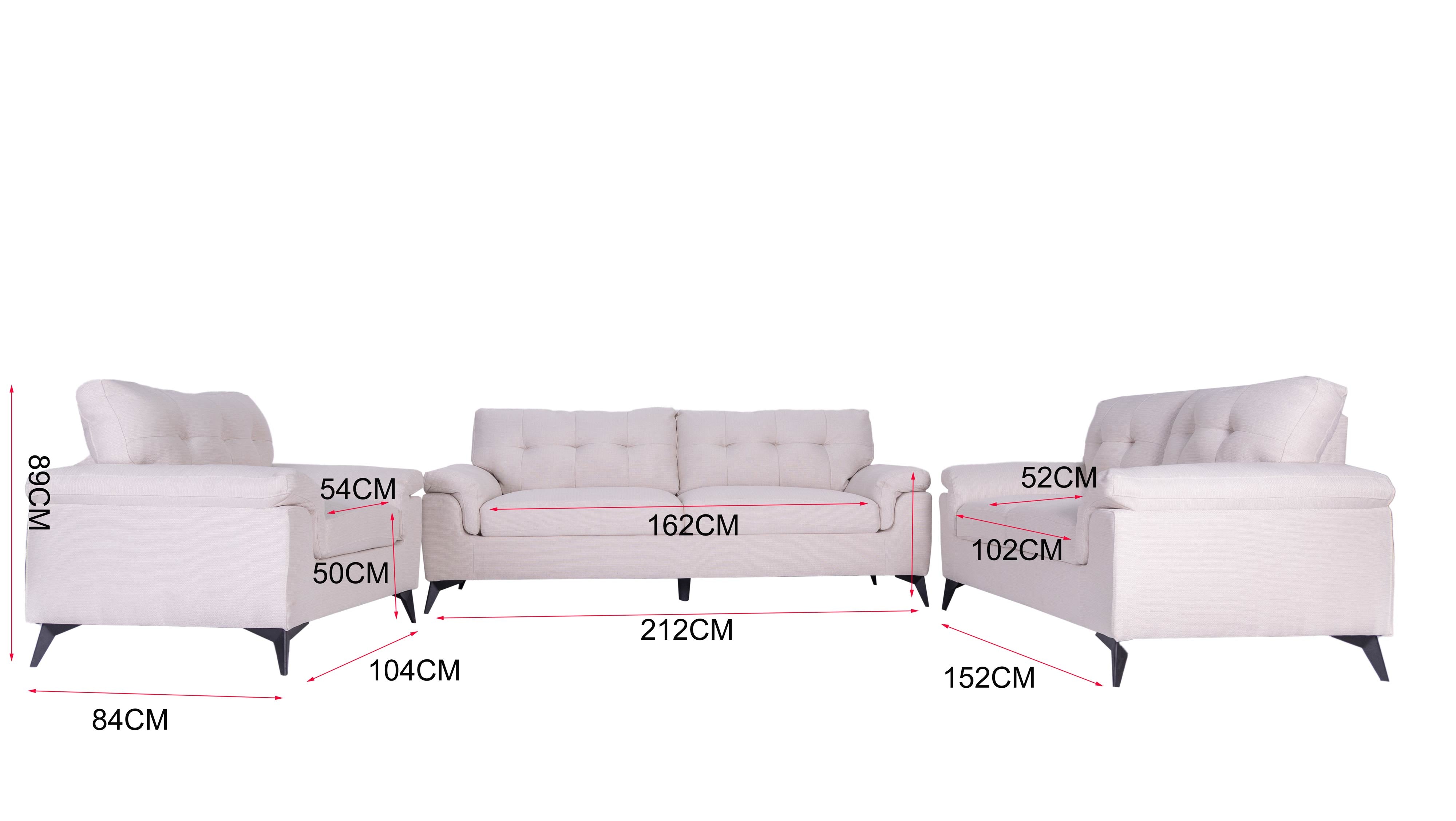 3-teiliges Chesterfield Sofa-Set für 6 Personen aus Stoff in Weiß, Grau und Braun,