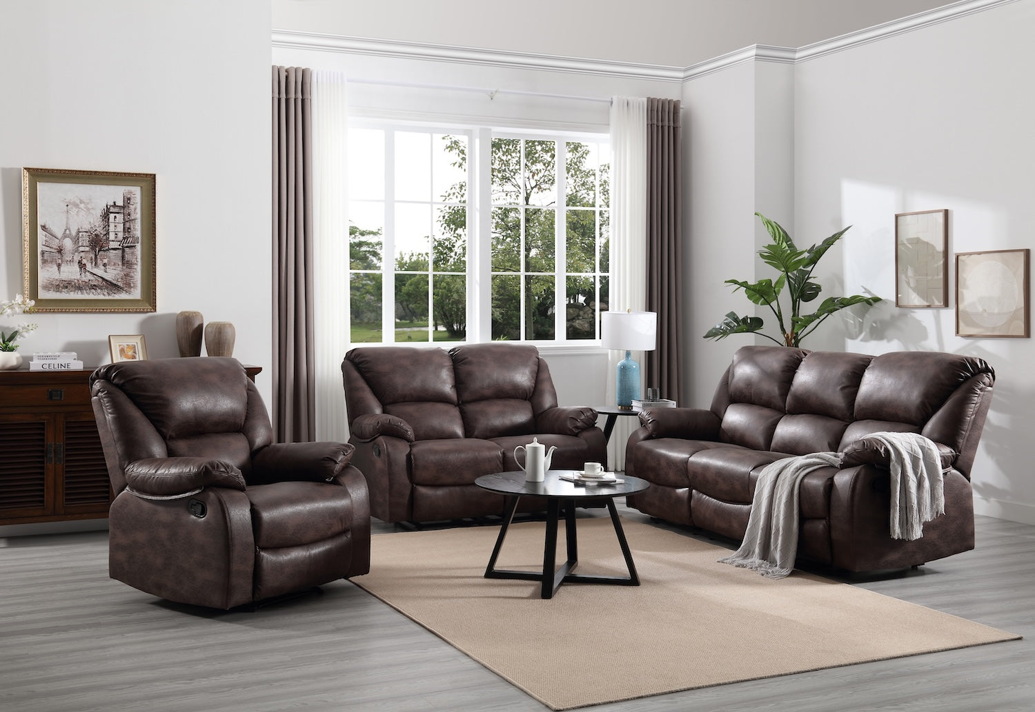 3-teiliges Ledersofa Set in Schwarz | Klassische Eleganz für Ihr Wohnzimmer - Möbelmeister M&M