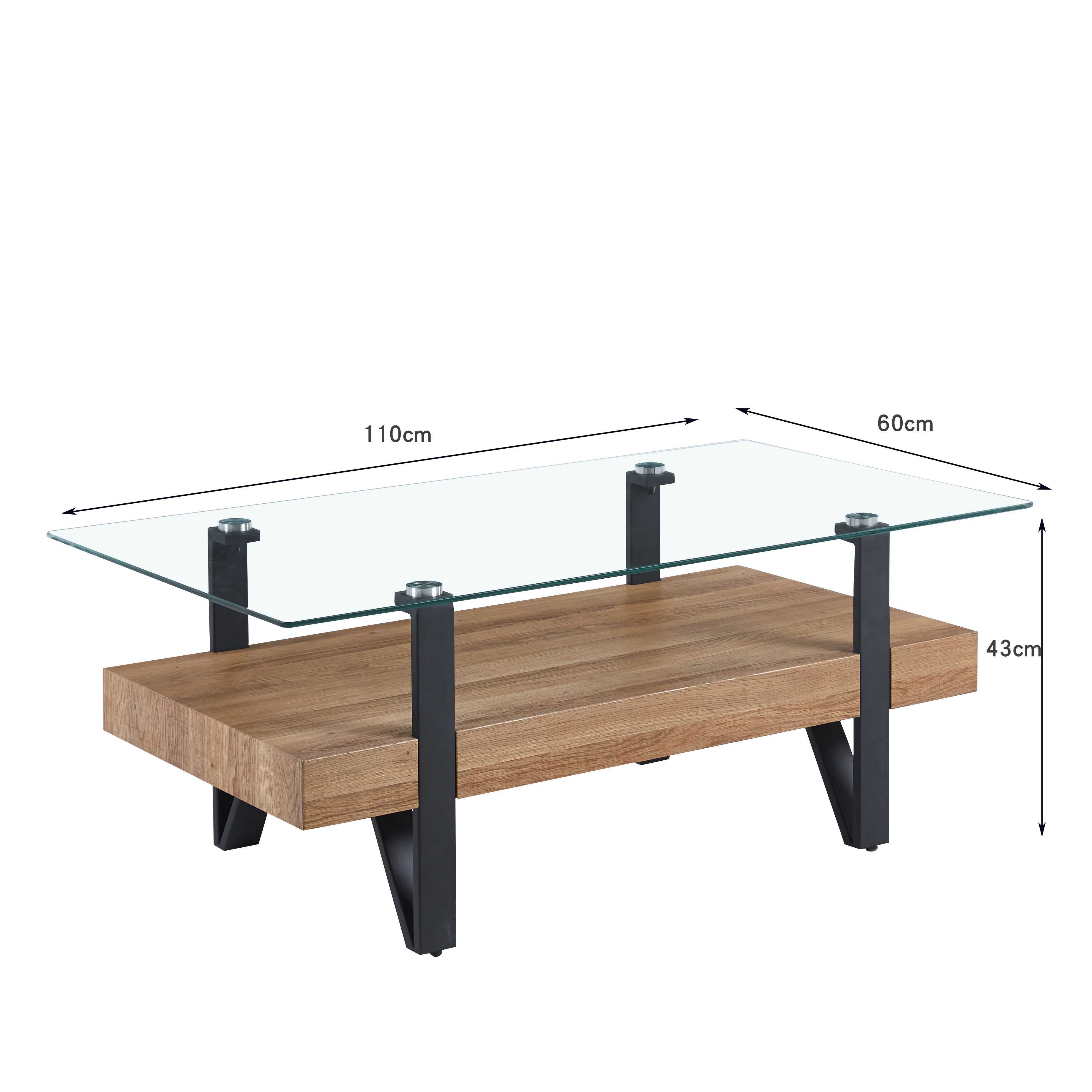 Moderner Couchtisch aus Glas mit Stauraum – 110x60x43cm - Möbelmeister M&M