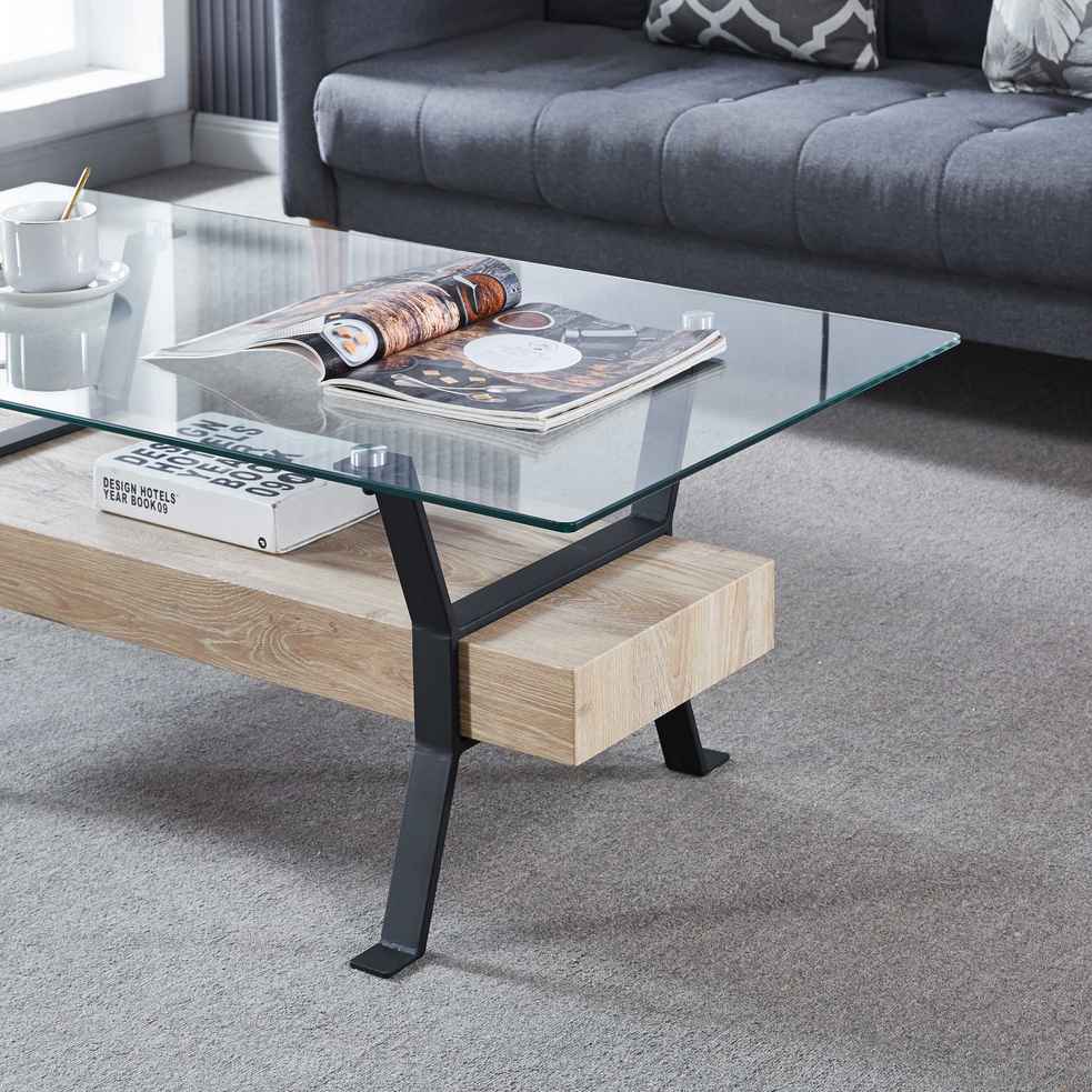 Moderner Couchtisch Glas – 110x60x43cm, Eleganter Mix aus Glas, Metall und Holz - Möbelmeister M&M